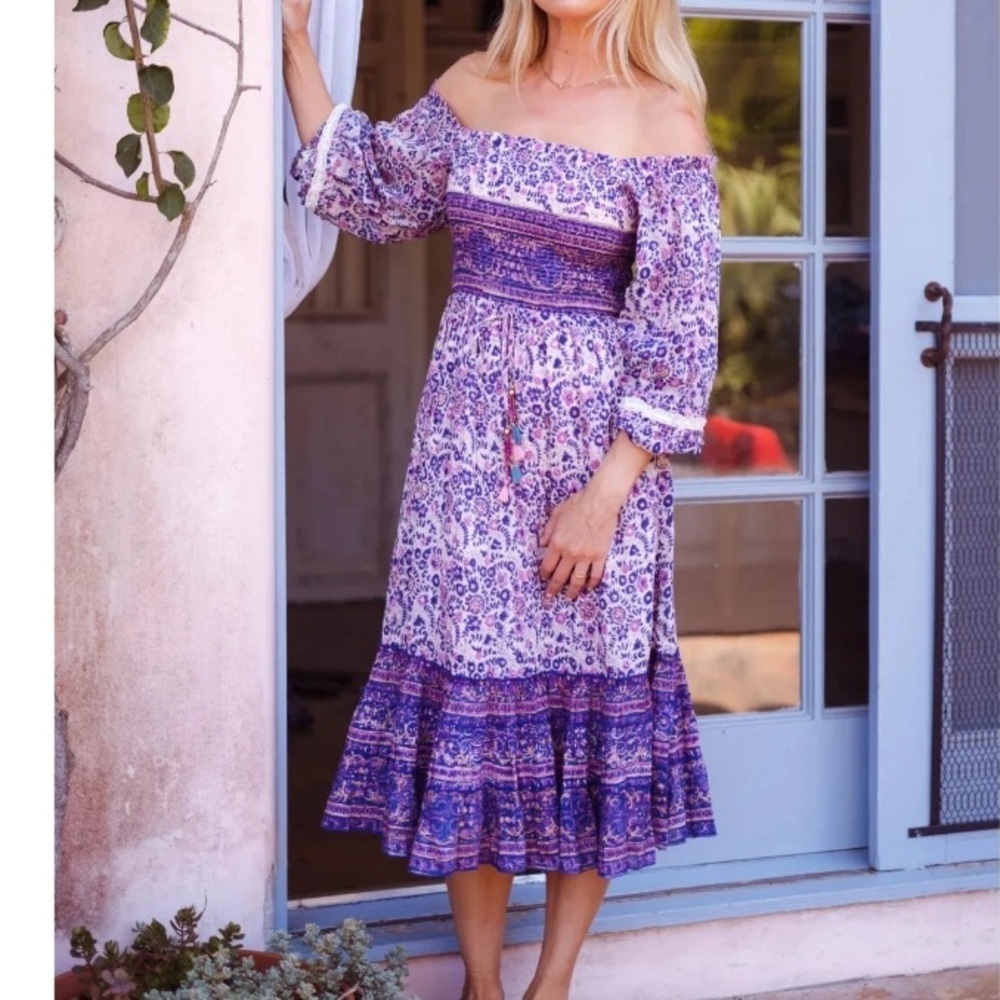 Alicia Bell dress purple Pink Cotton Silk boho Midi NEW Millie peasant BELL - Picture 3 of 7